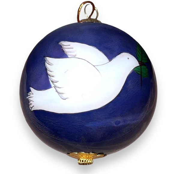 Vintage 2000 Pier 1 Li Bien "Dove & Olive Branch" Inside Art Glass Ball Ornament - Picture 3 of 10